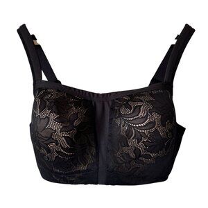 Le Mystère Bra Sz 36D Black Lace Wire Free Full Cup Coverage Bra